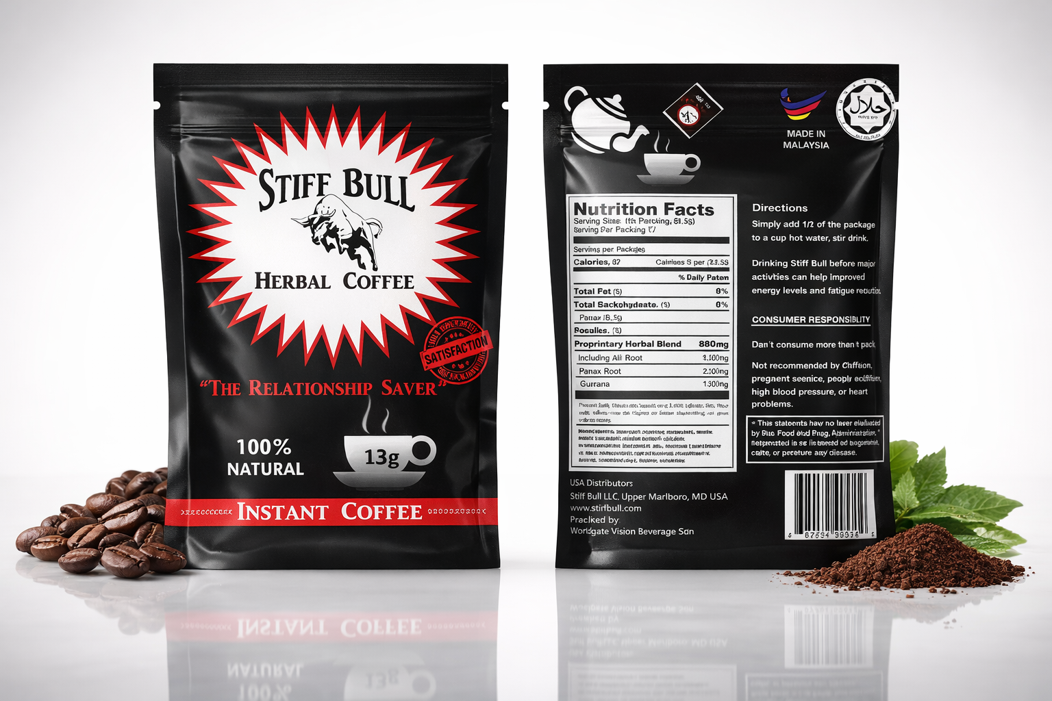 Supplied Stiff Bull package imagery, front and back